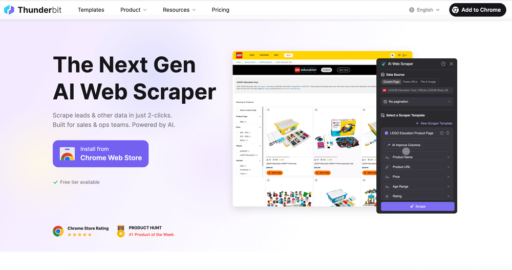 Thunderbit Chrome extension for web scraping