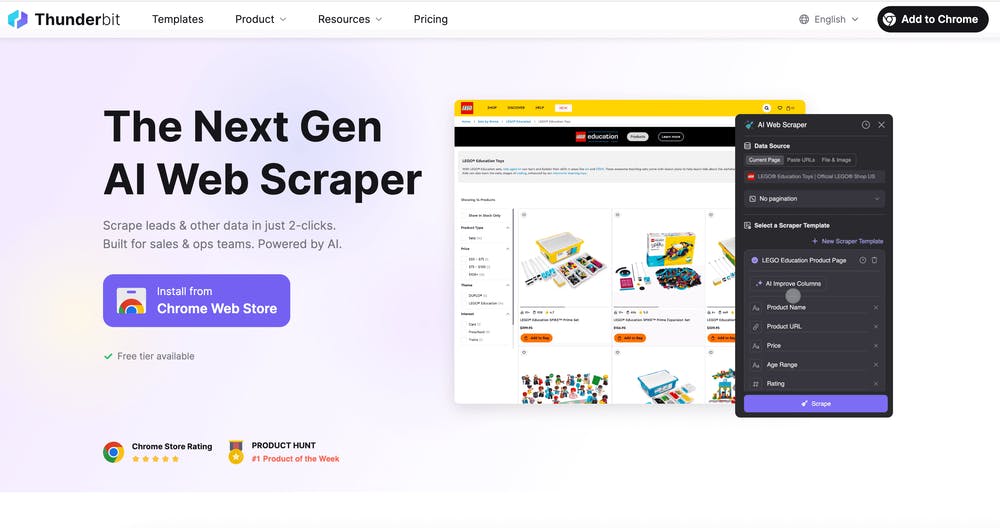 Thunderbit Chrome extension for web scraping