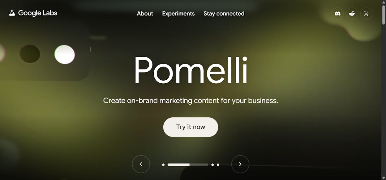 Google Labs homepage showing the grid of experimental AI tools including Pomelli and Mixboard