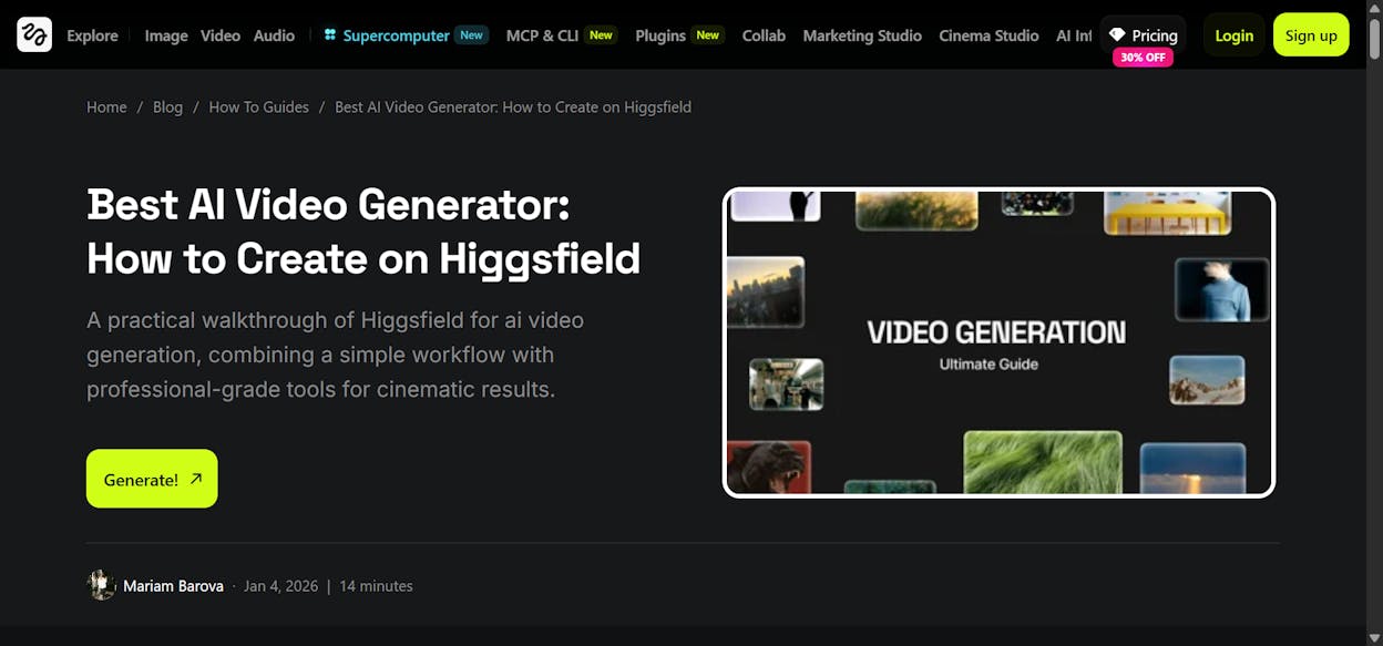 Higgsfield video creation platform showing the multi-model canvas with editing tools