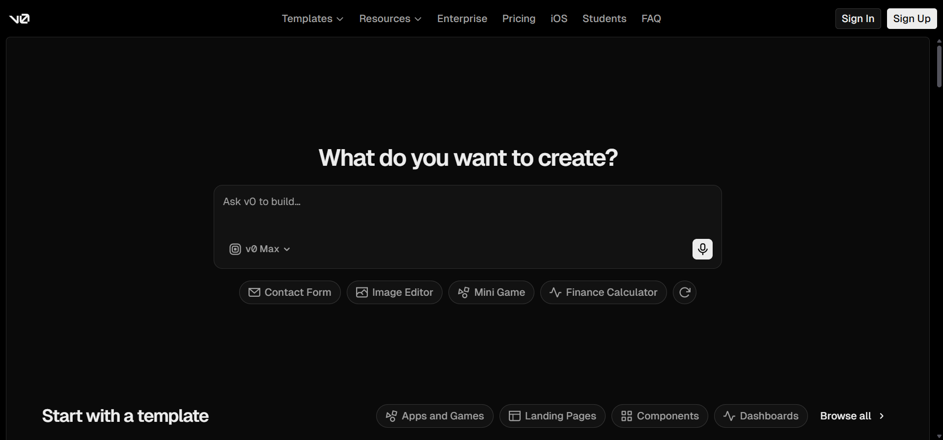 v0 interface showing a prototype web app with live preview and code panel
