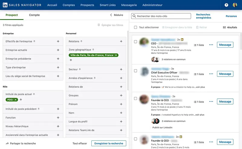 Crunchbase or LinkedIn Sales Navigator search filters showing ICP criteria setup
