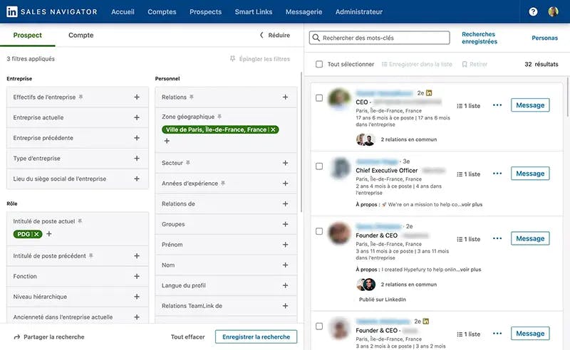 Crunchbase or LinkedIn Sales Navigator search filters showing ICP criteria setup