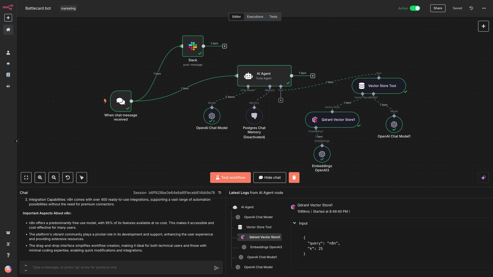 n8n&rsquo;s visual workflow builder showing connected automation nodes