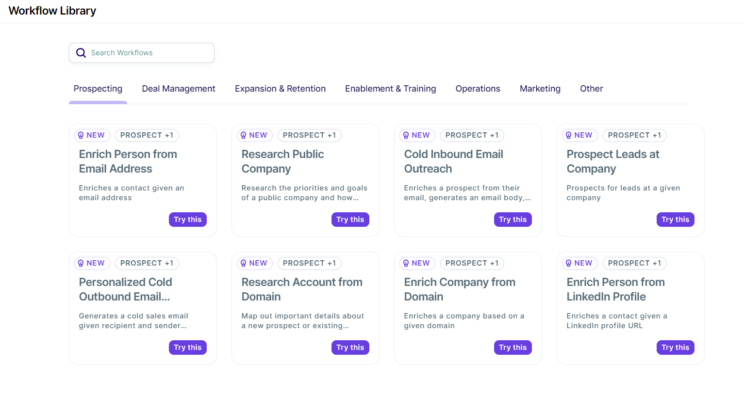 Copy.ai&rsquo;s workflow builder showing automated content and outreach steps
