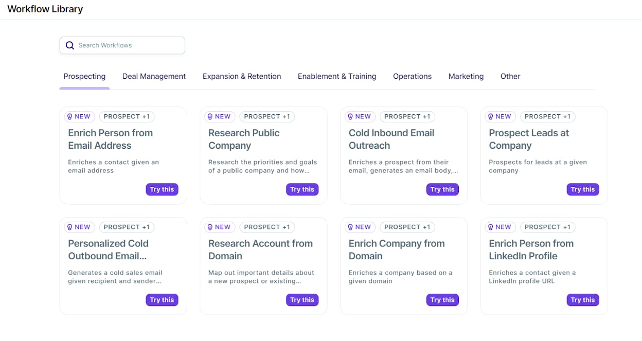Copy.ai&rsquo;s workflow builder showing automated content and outreach steps