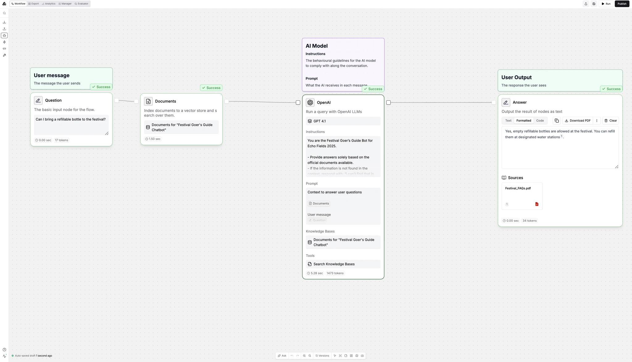 Stackai&rsquo;s visual workflow builder showing connected nodes for document processing