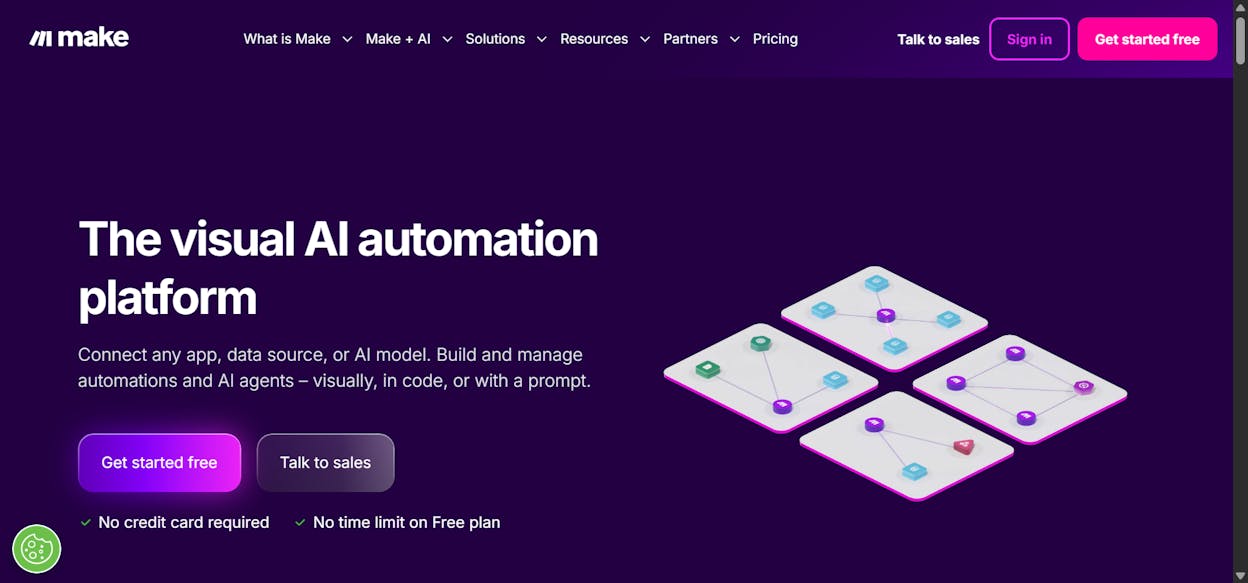 Make.com visual workflow builder with connected modules