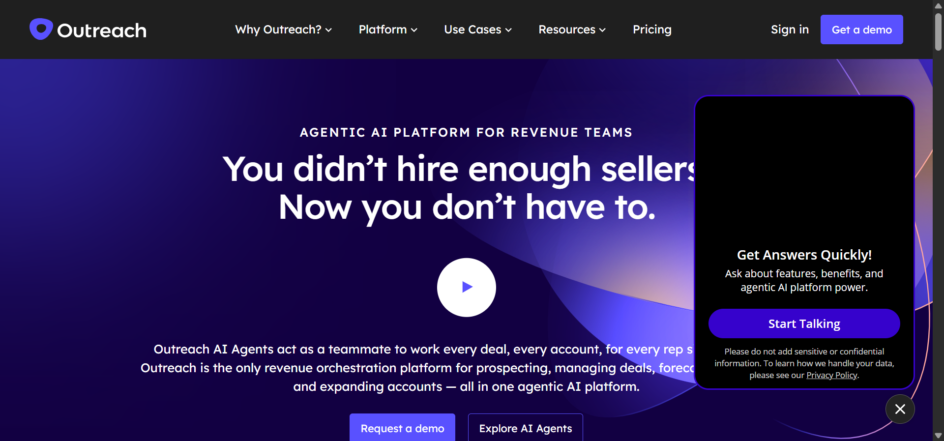 Outreach’s homepage showing the revenue workflow platform