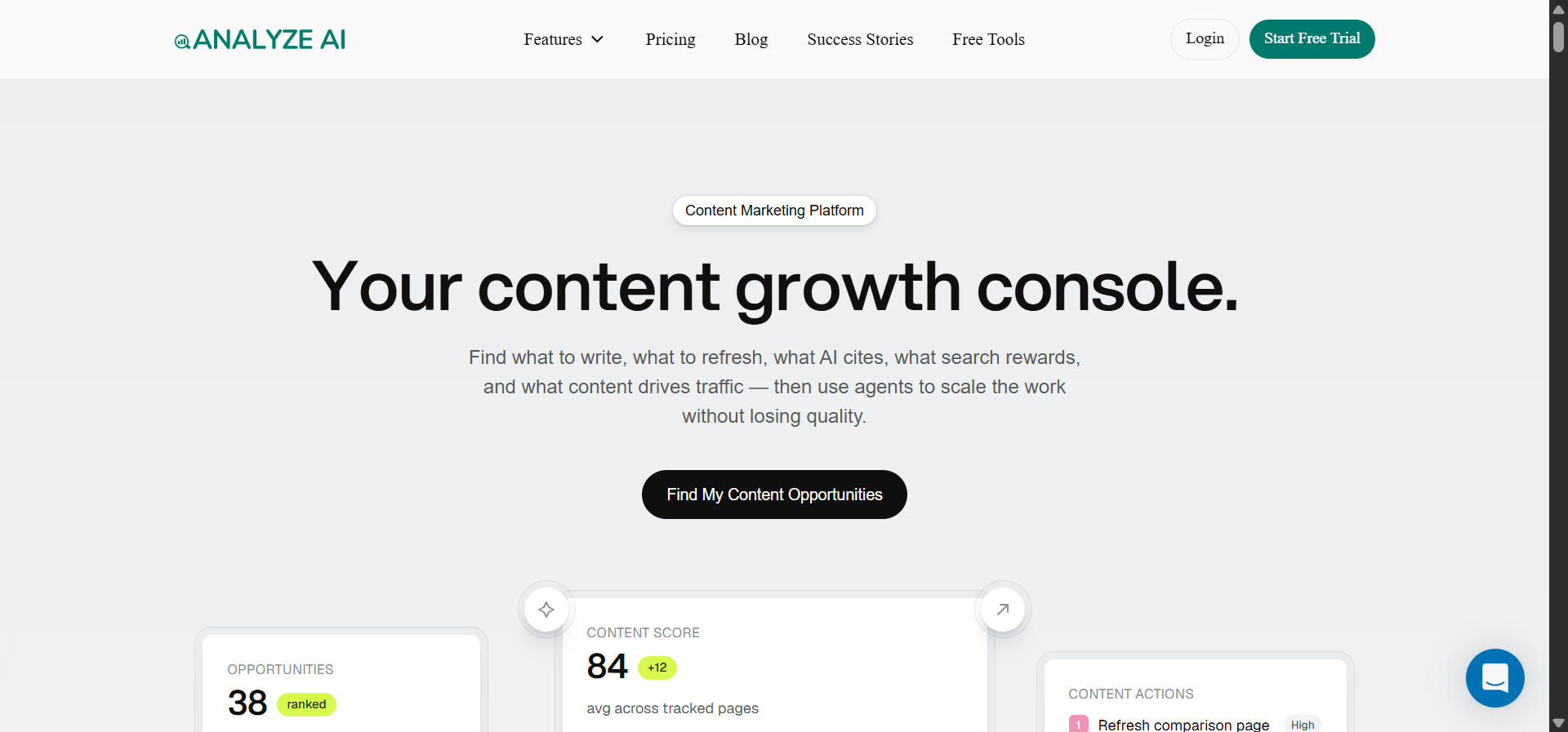 Analyze AI: Best for Marketing teams that need to scrape, research, write, optimize, and distribute content inside one platform.