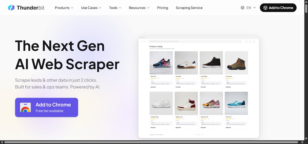Thunderbit Chrome extension in action on a webpage