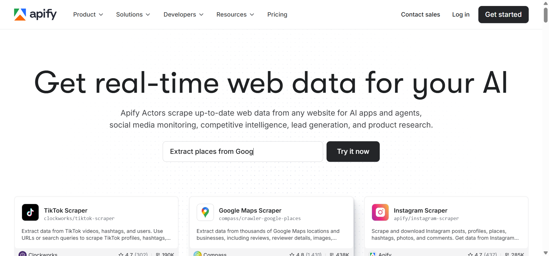 Apify Actor marketplace showing Google Maps scraper configuration