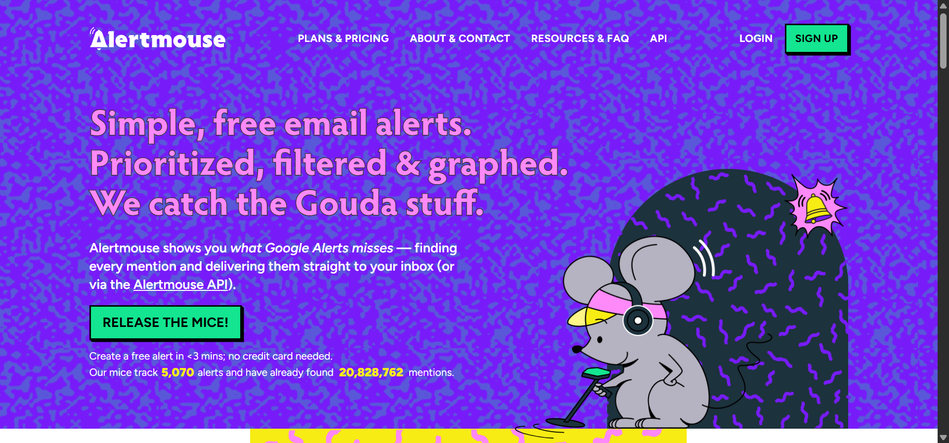 Alertmouse homepage showing the brand monitoring interface