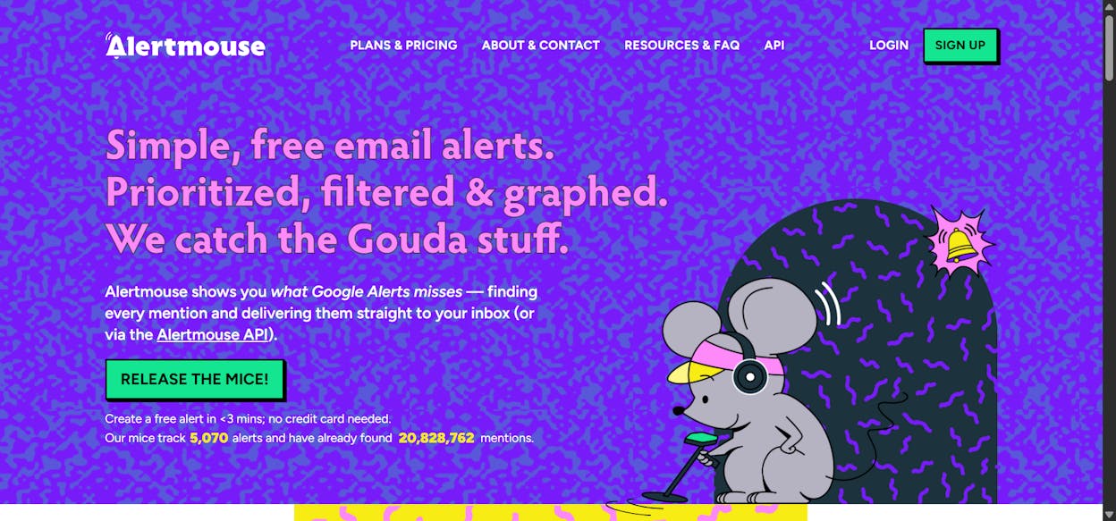 Alertmouse homepage showing the brand monitoring interface