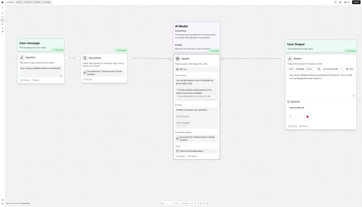 StackAI&rsquo;s visual workflow builder interface