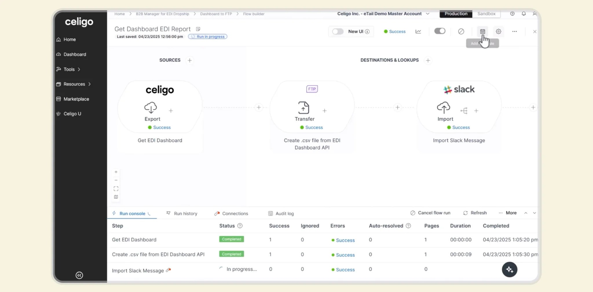 Celigo integration platform dashboard