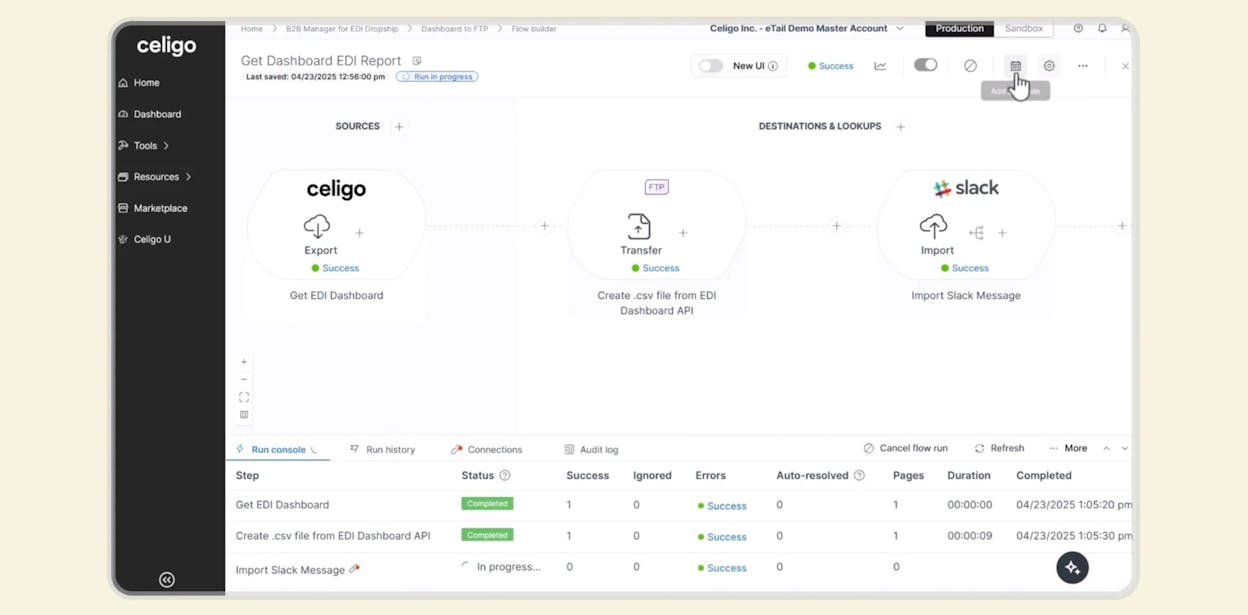 Celigo integration platform dashboard