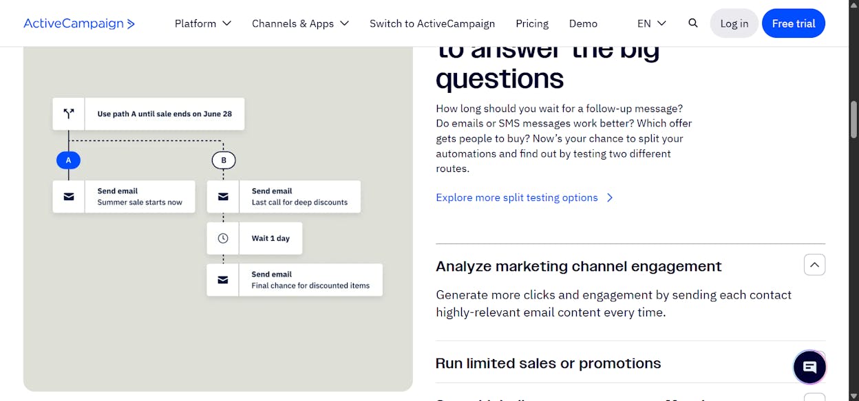 ActiveCampaign’s automation builder with branching email paths