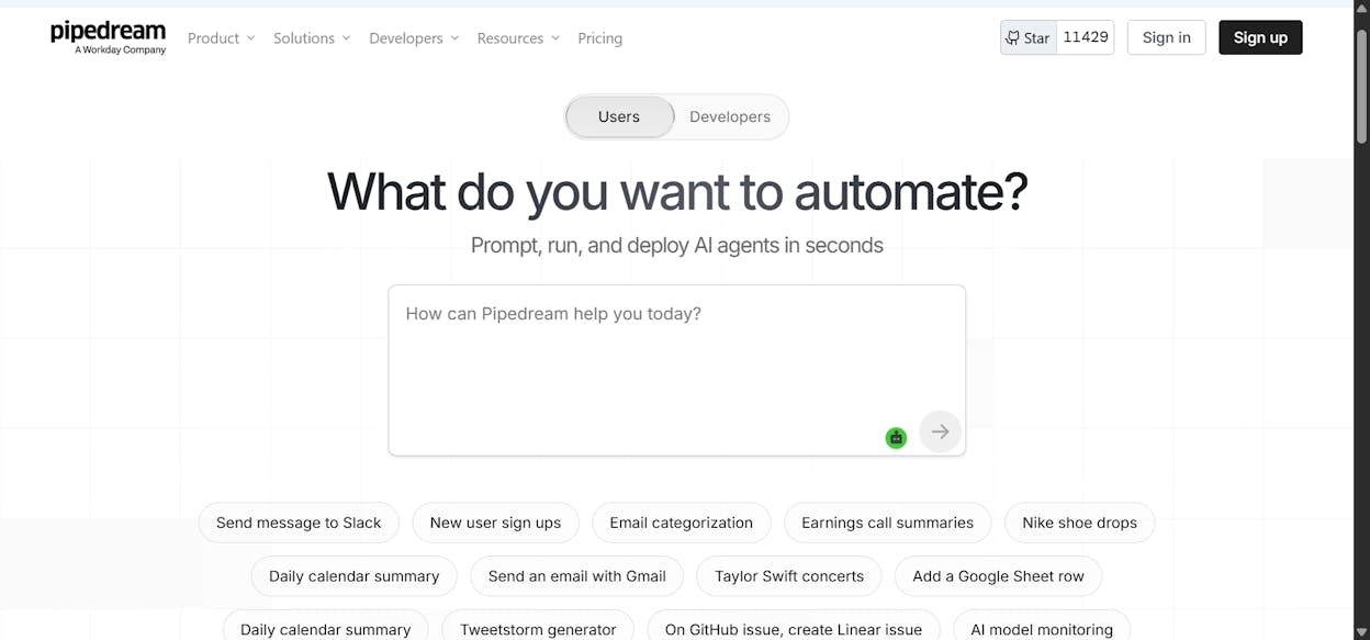Pipedream: Best for Developers building AI agents with deep API integrations