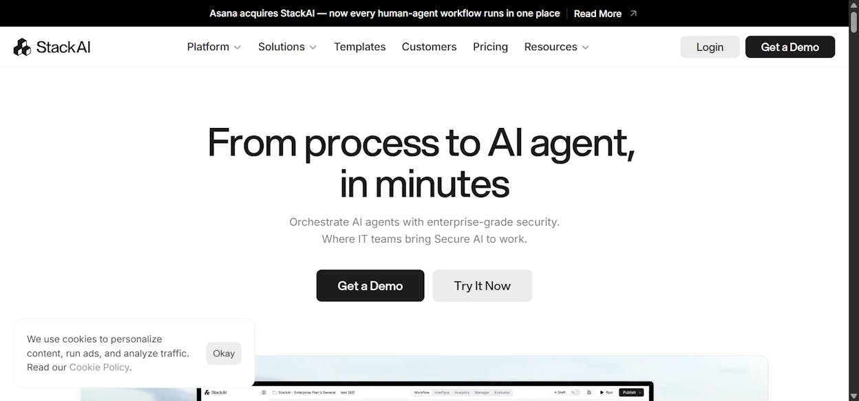 StackAI: Best for Government, healthcare, and financial services companies with strict compliance requirements
