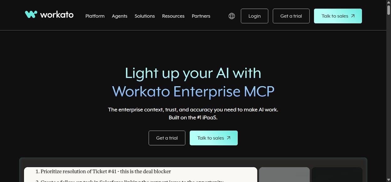 Workato: Best for Large enterprises with complex, cross-departmental automation needs