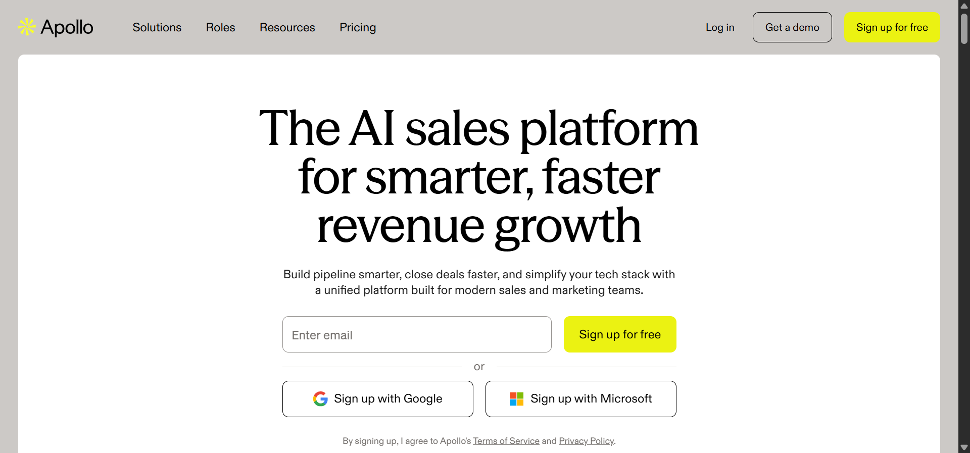 Apollo platform homepage and search interface