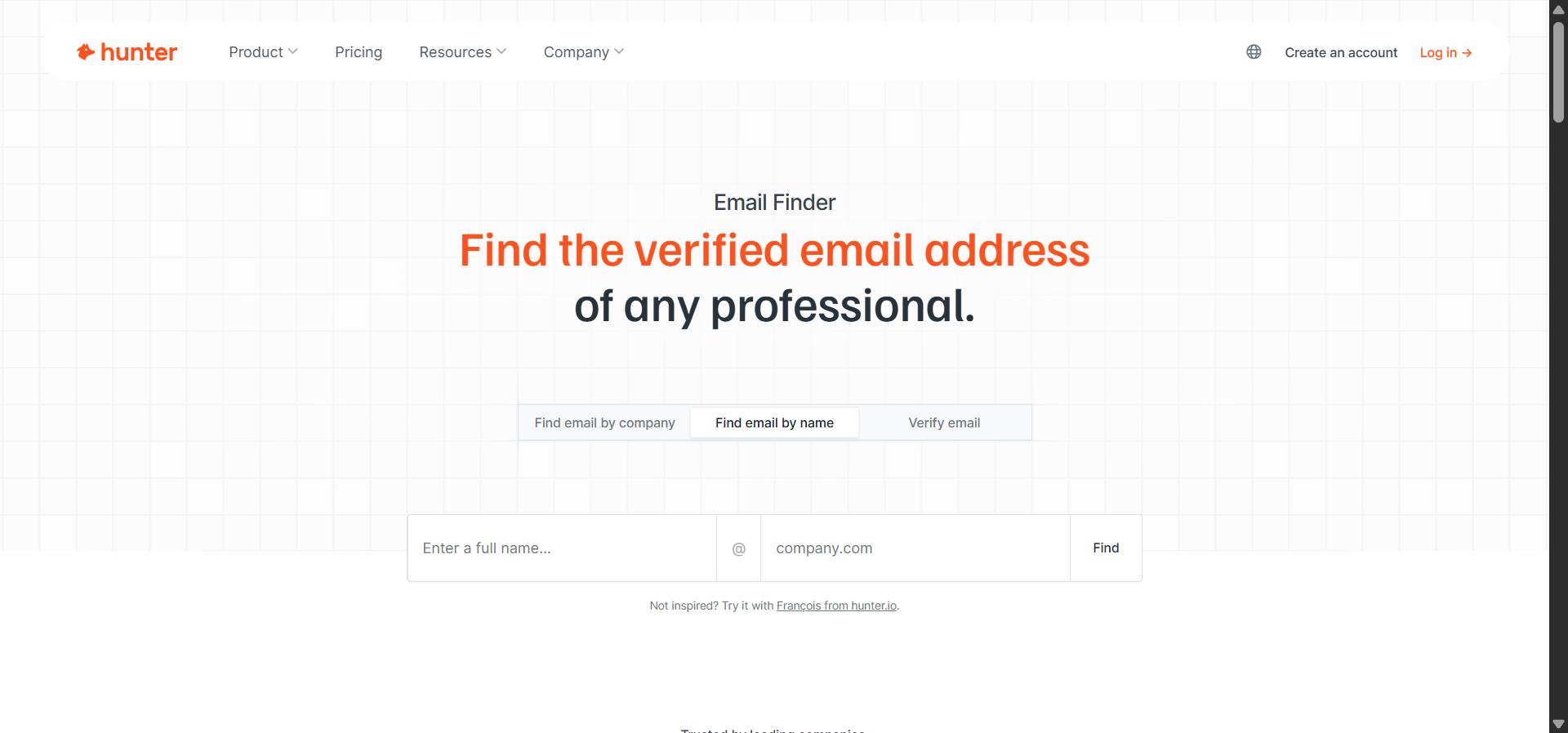 Hunter.io domain search results page