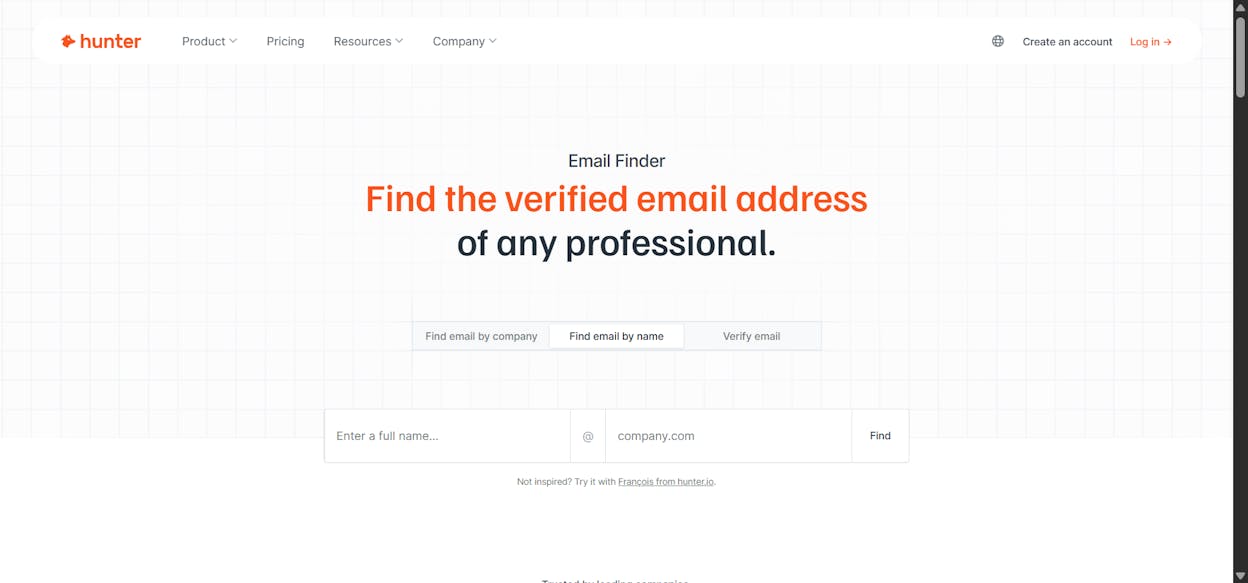 Hunter.io domain search results page
