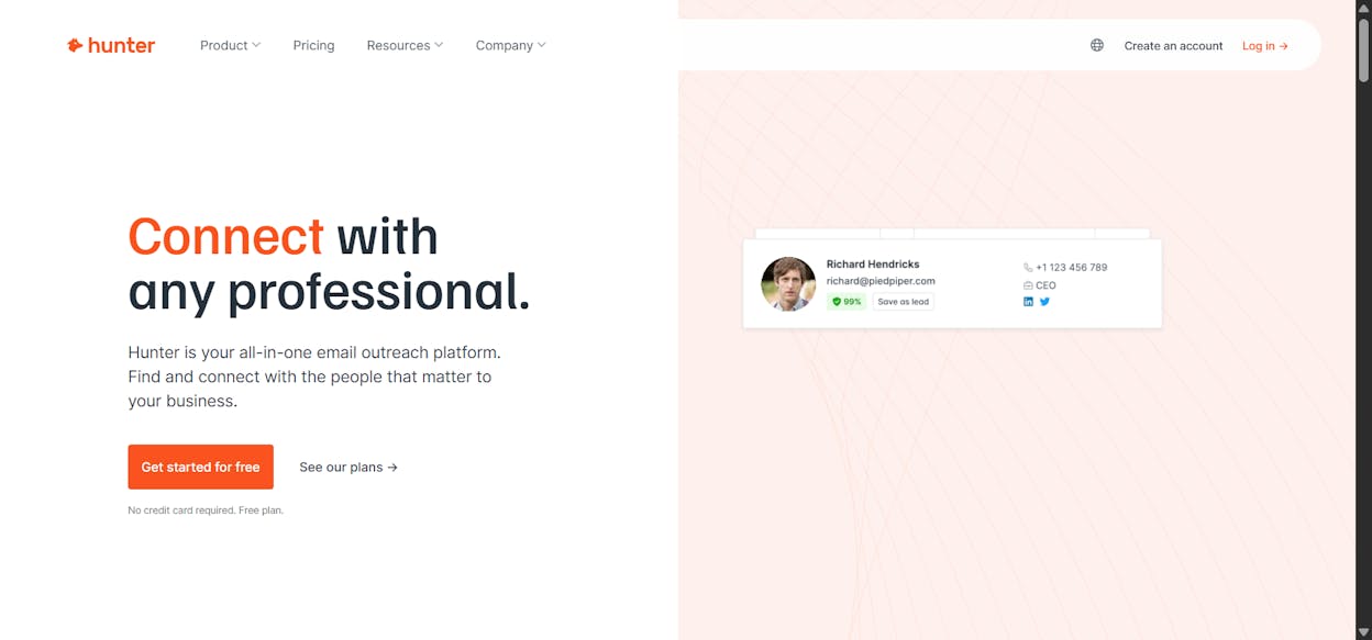 Hunter.io domain search interface