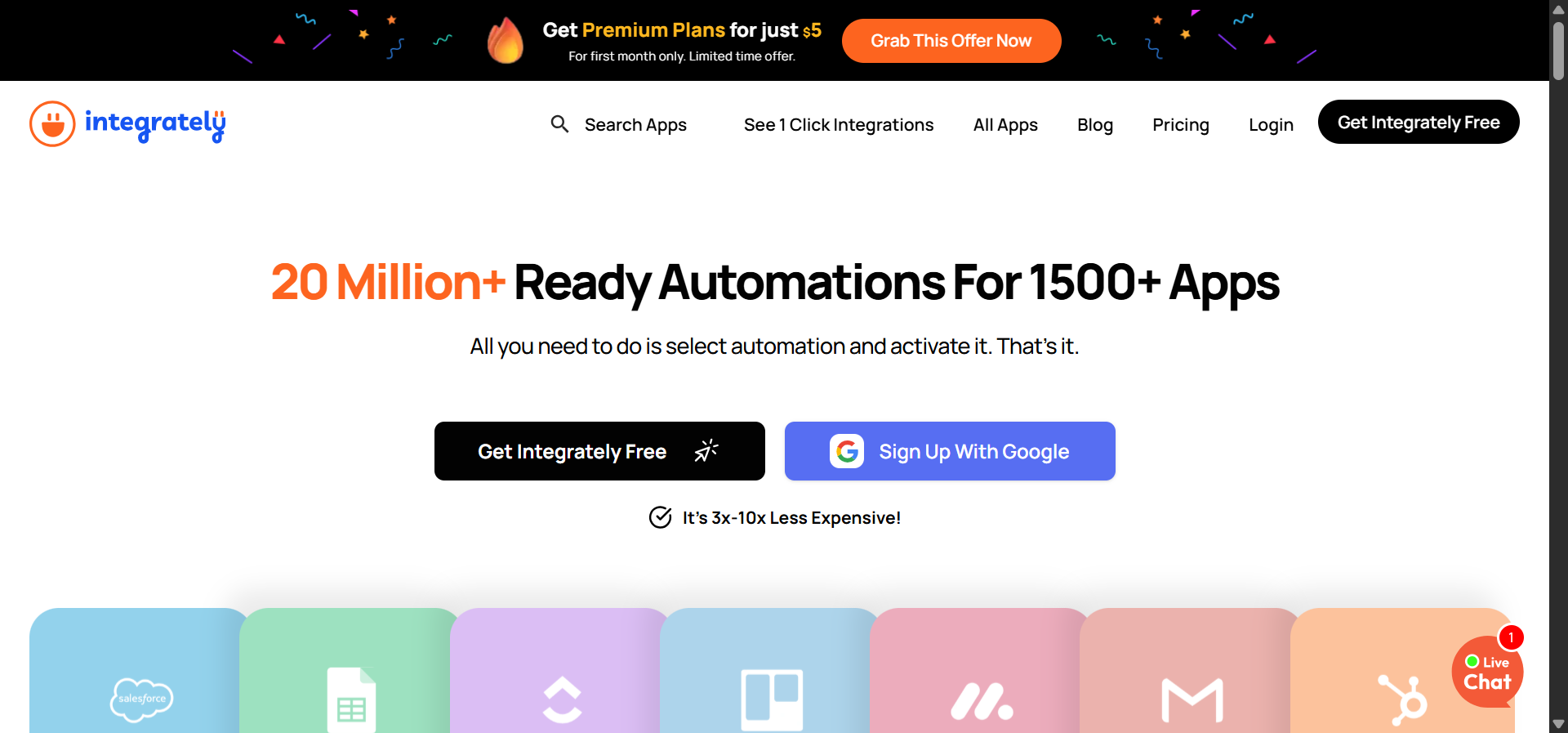 Integrately interface showing its automation library