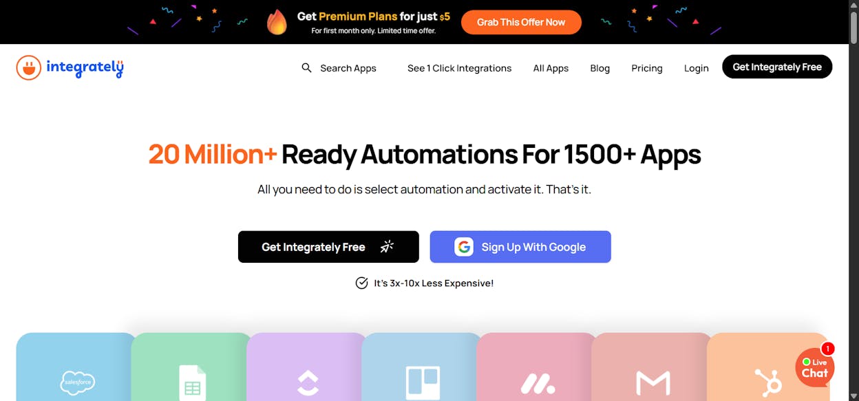 Integrately interface showing its automation library