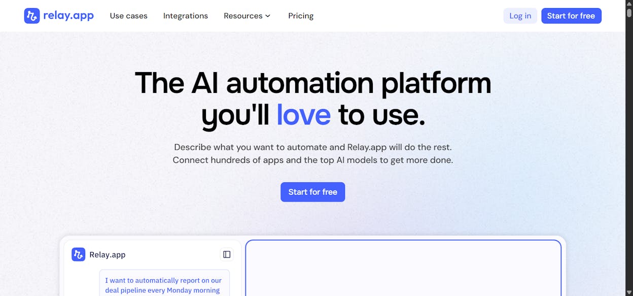 Relay.app’s clean drag-and-drop workflow interface