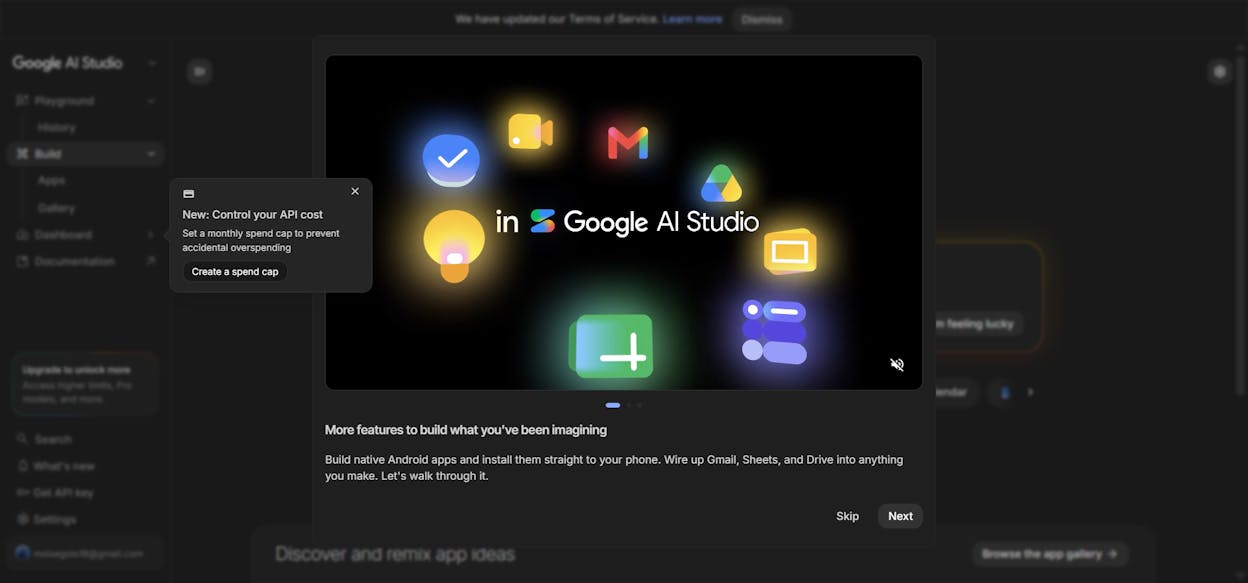 Google AI Studio’s prompt workspace with multi-step reasoning flow