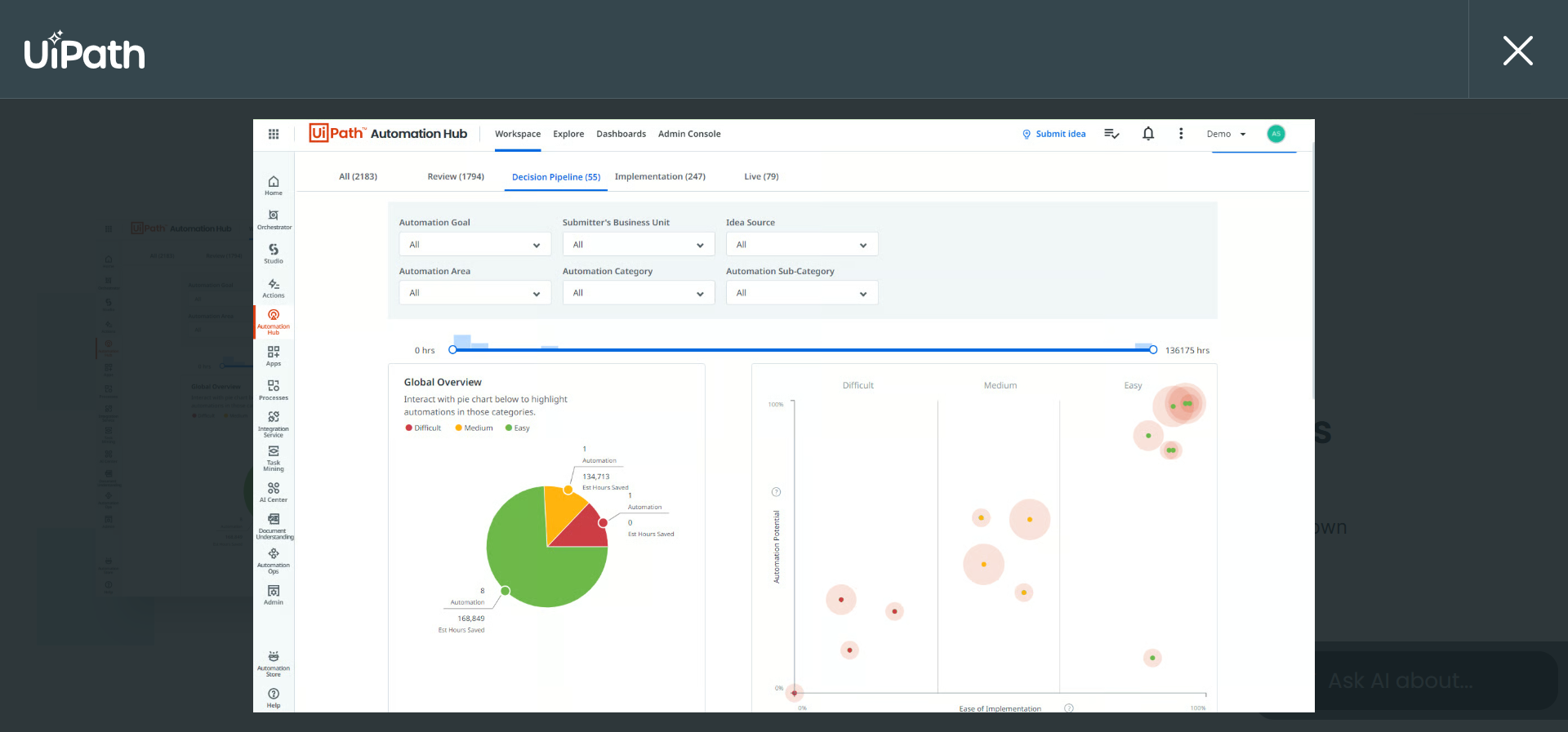 UiPath automation platform dashboard