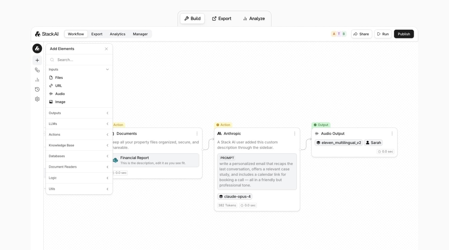 The Stack AI drag-and-drop workflow builder
