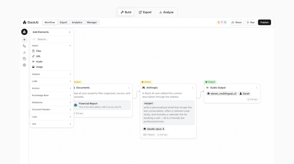 The Stack AI drag-and-drop workflow builder