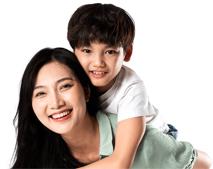 mother and son smiling