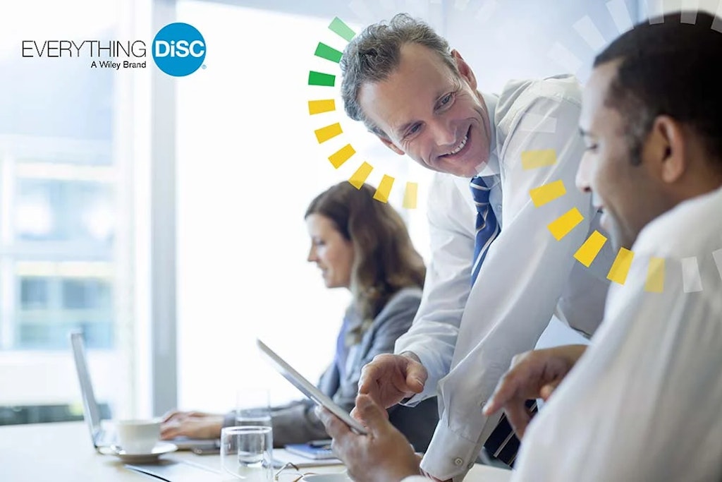 A professional mentoring moment, with DiSC personality graphics identifying different working styles.