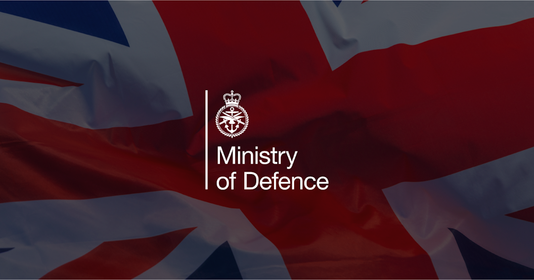 National flag of Great Britain - United Kingdom with Ministry of Defence logo in white