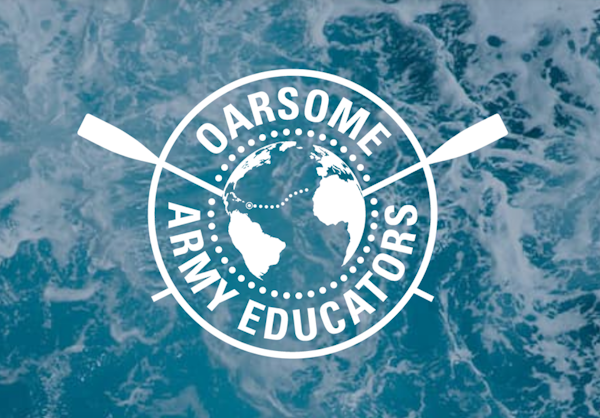Oarsome Rowers Army Educators logo on sea background