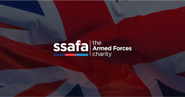 SSAFA the Armed Forces Charity logo in white on top of british flag