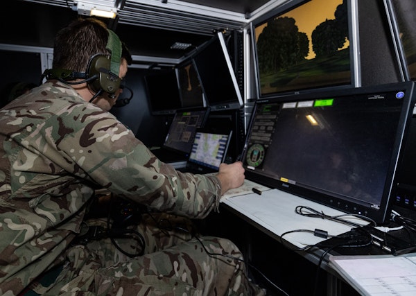 Soldier using computer screens