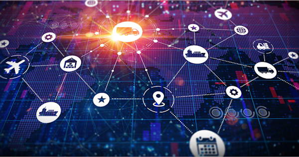 Supply Chain Management - SCM - The Coordinated Process of Producing and Delivering Goods and Services from Suppliers to Consumers - Conceptual Illustration