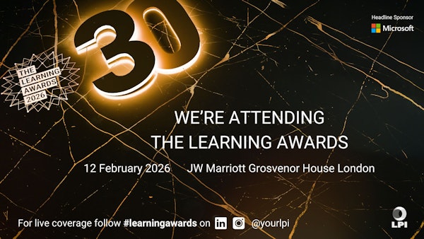 Learning awards 2026 announcement graphic with the date and time of the awards event.
