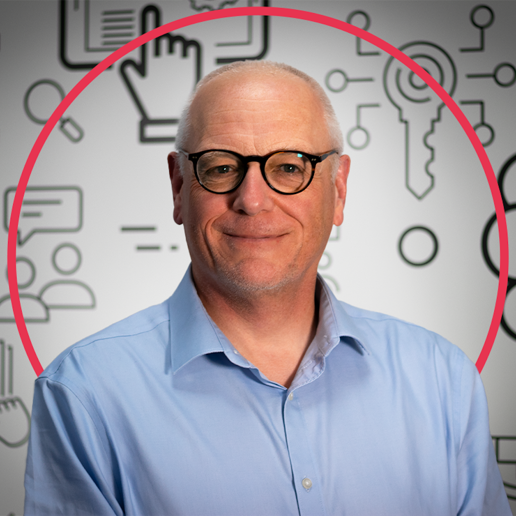 Profile photo of Dr Colin Williams DPhil with CDS themed iconography behind him. There is a pink circle around Colin.