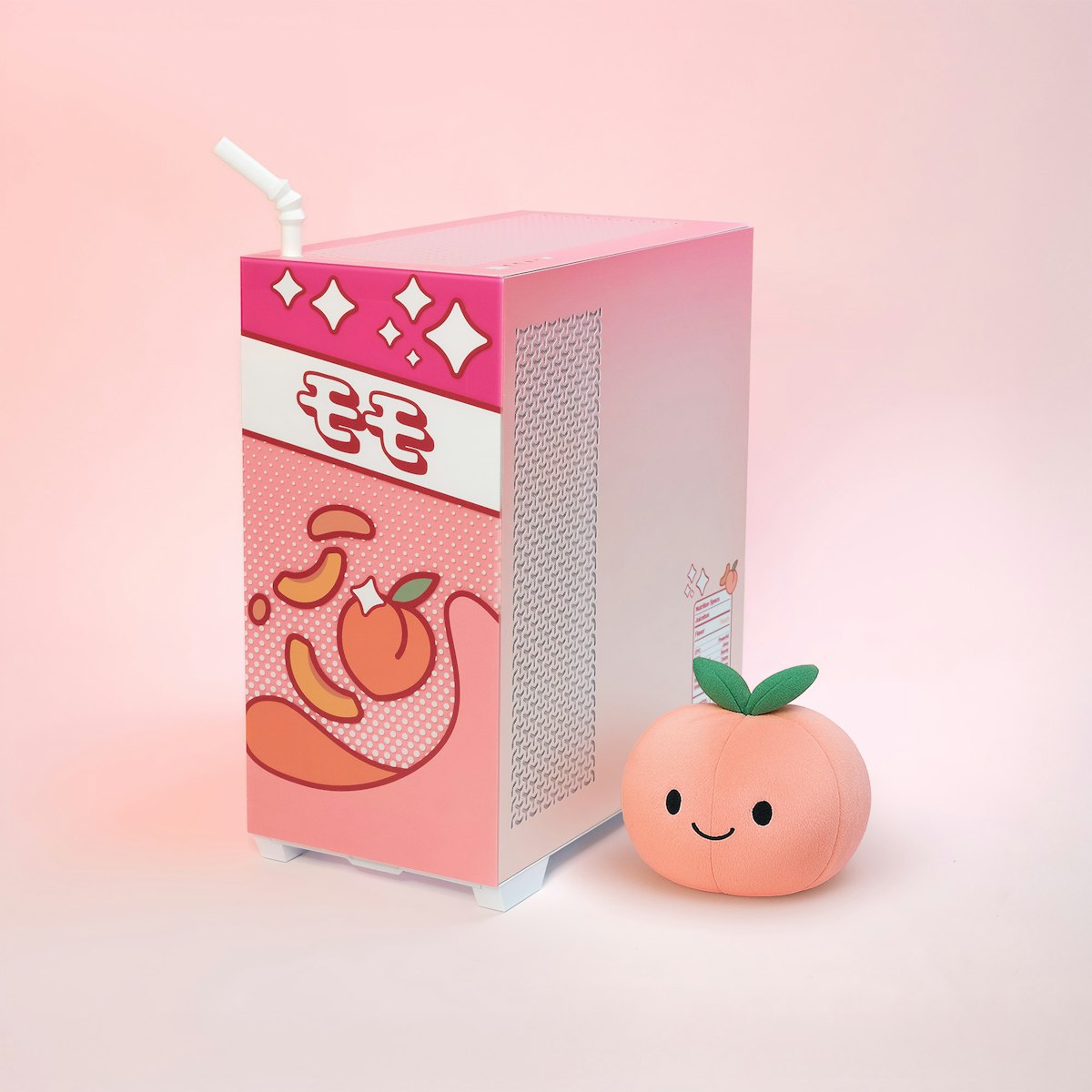 Ironside Juicebox Peaches & Cream gaming PC with its peach plush
