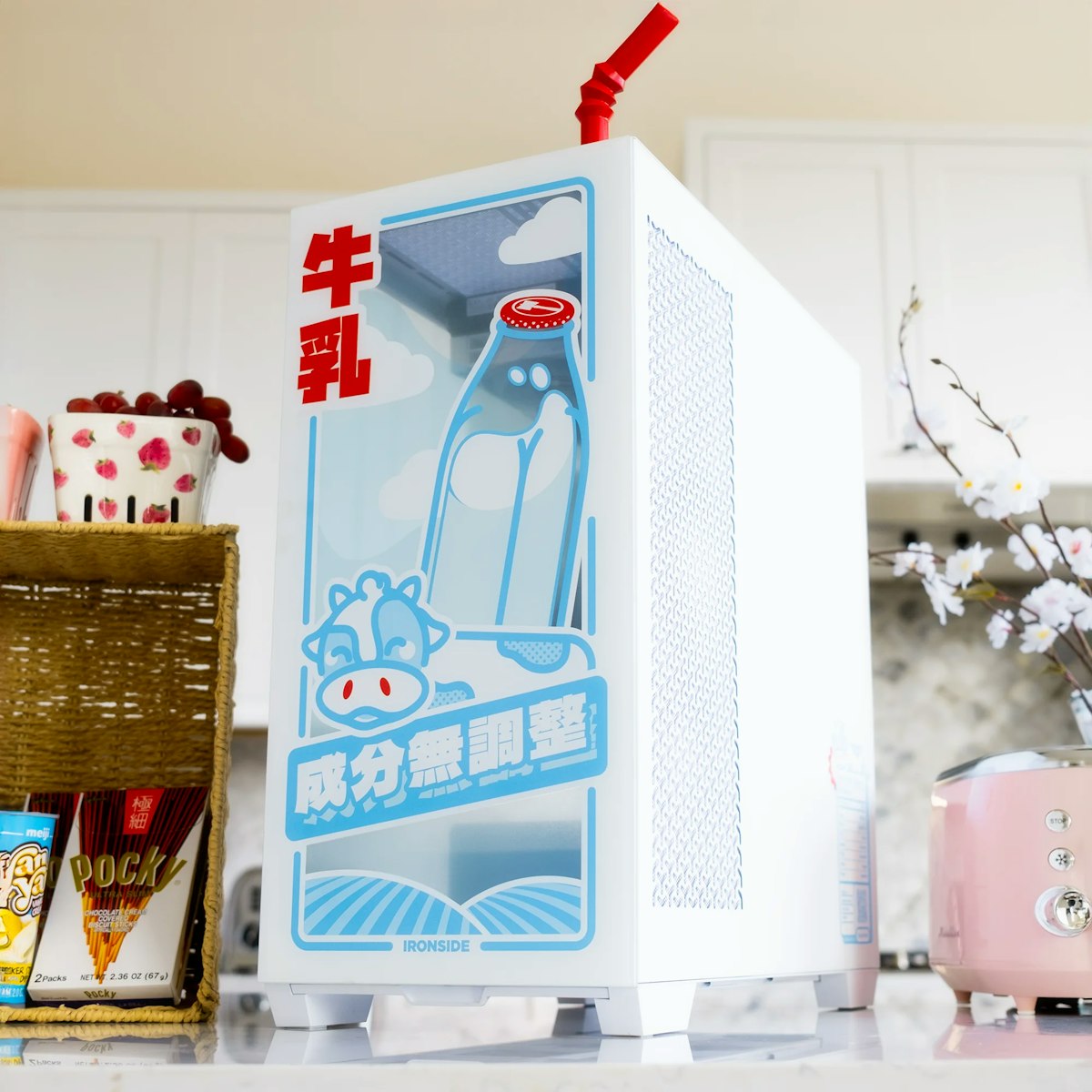 Whole Milk Milkbox gaming PC on a kitchen counter