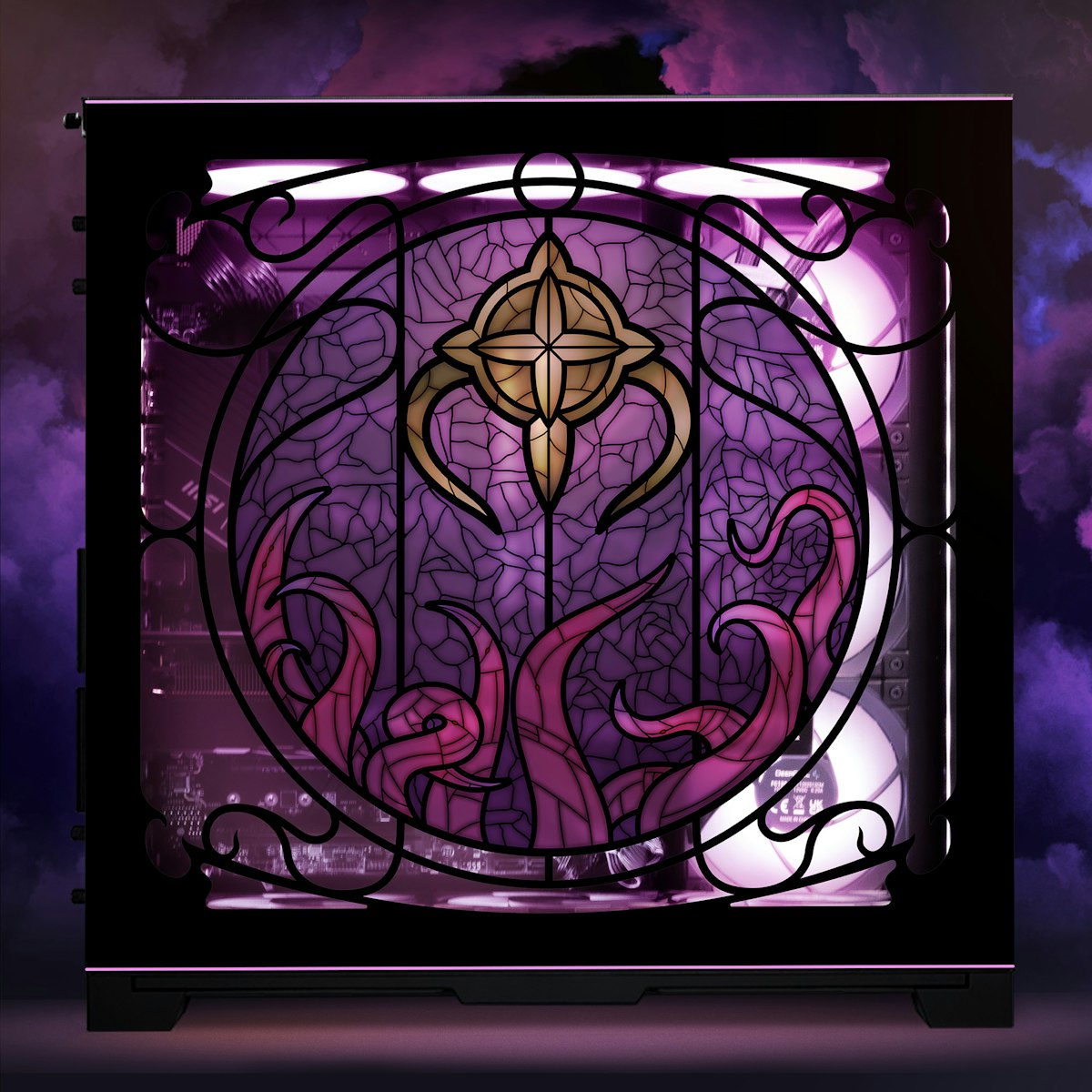 Stained glass style printed panels on the Ironside Nyanners collab PC