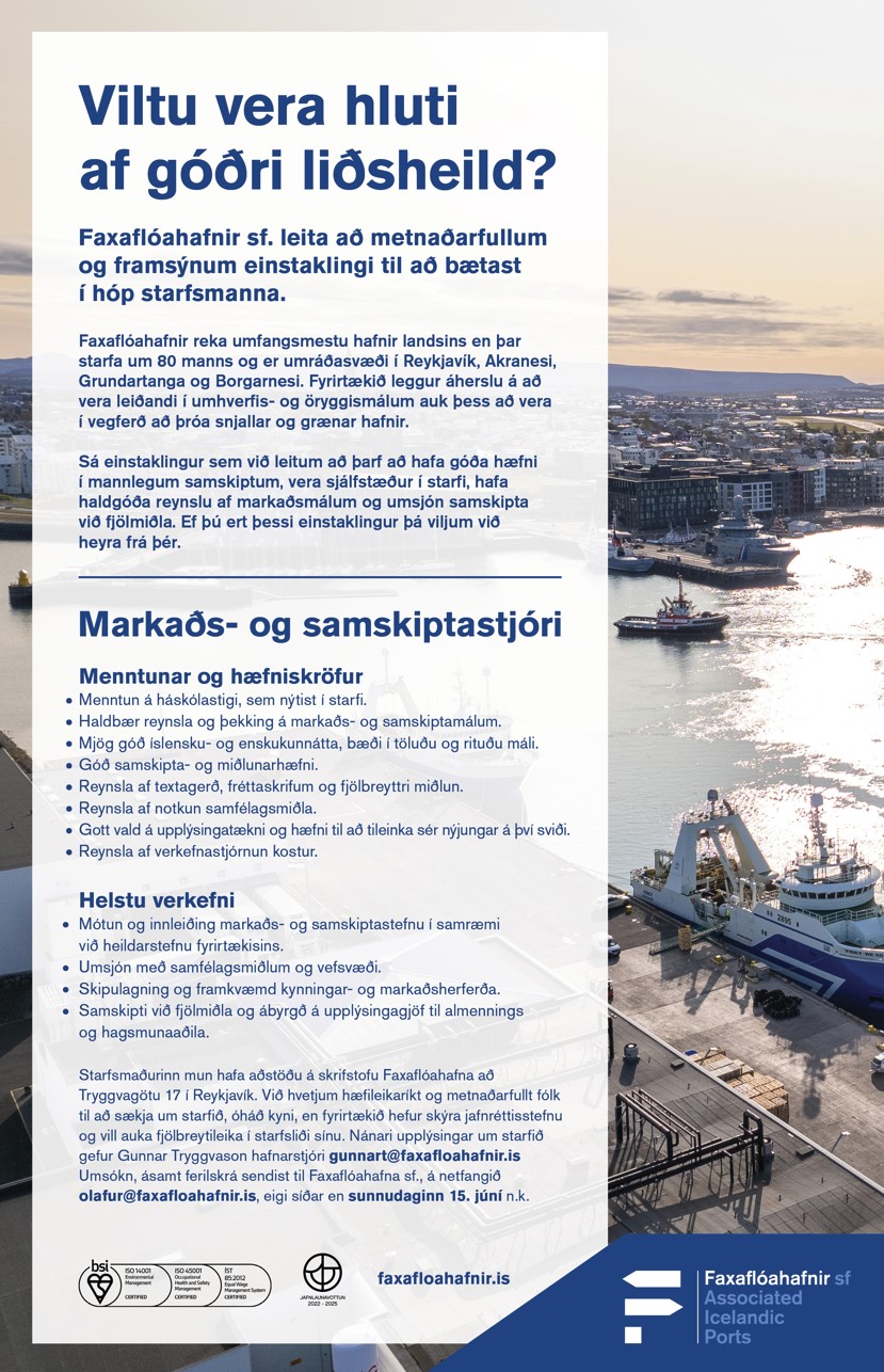 Faxaflóahafnir sf. auglýsa til umsóknar starf Markaðs- og samskiptastjóra