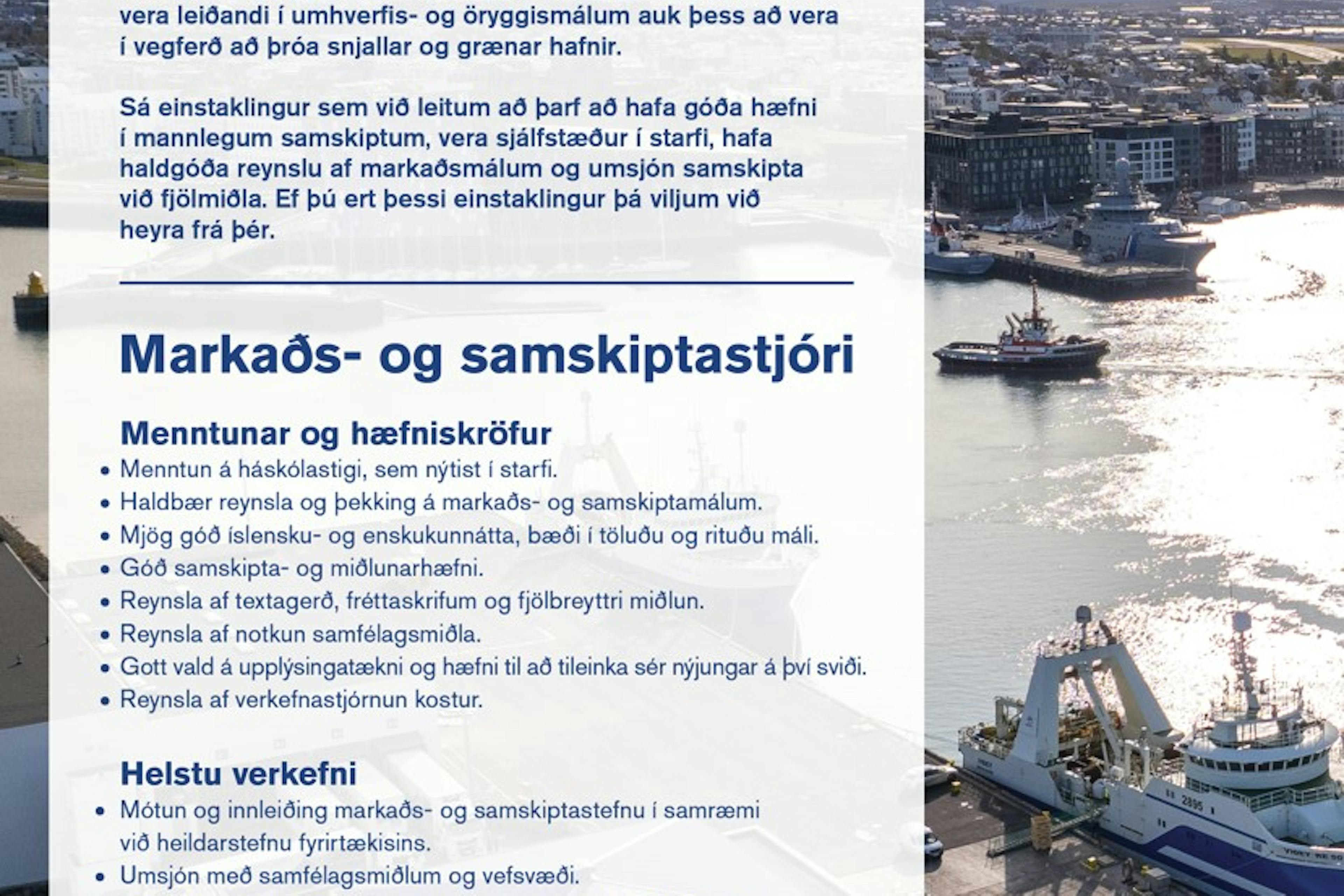 Faxaflóahafnir sf. auglýsa til umsóknar starf Markaðs- og samskiptastjóra